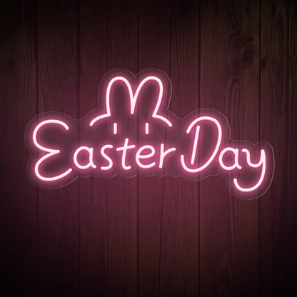 "Easter Day" Words & Cute Bunny Ears & Eyes Cute Easter Neon Sign