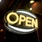 Oval Neon "Open" Sign for Business - Yellow & White