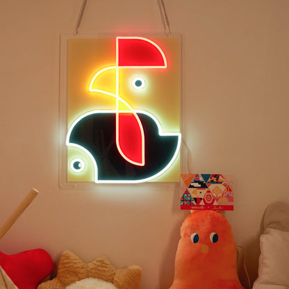 Girl and Rooster Geometric Art LED Neon Sign