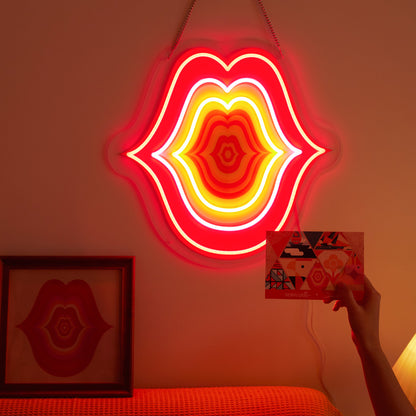 Kiss Kiss Lips Geometric Art LED Neon Sign