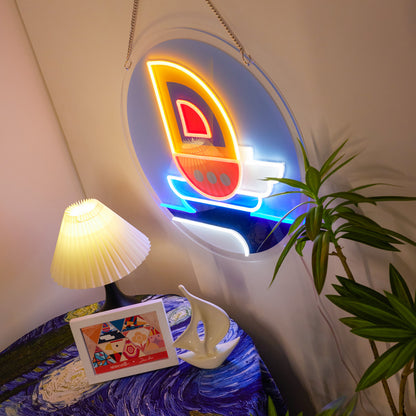Sailboat and Sea Voyage Geometric Art LED Neon Sign