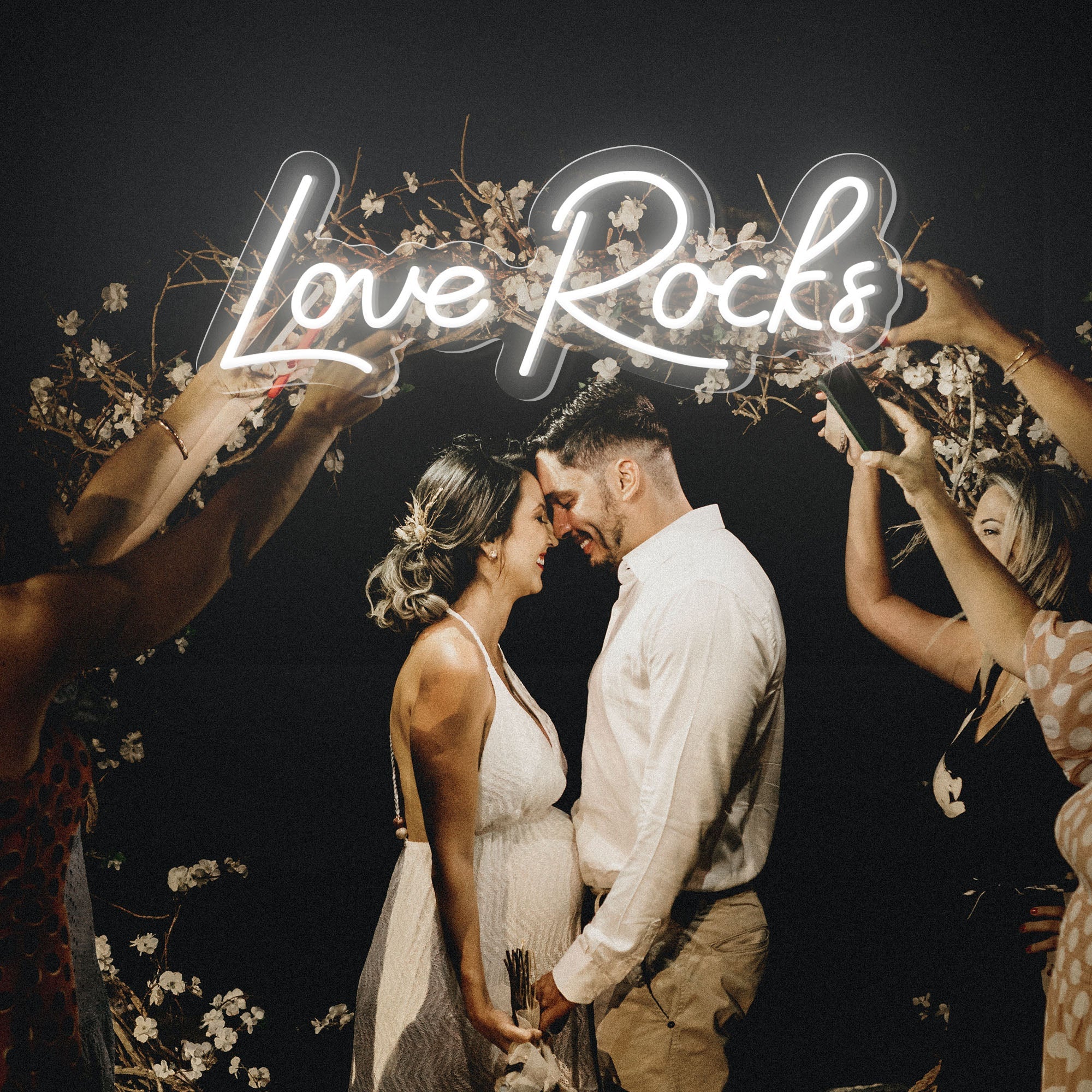 "Love Rocks" Words Neon Sign for Weddings & Proposals
