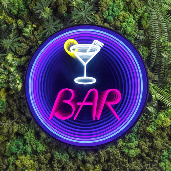 "BAR" Word Cocktail Glass Infinity Mirror Neon Sign