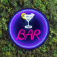 "BAR" Word Cocktail Glass Infinity Mirror Neon Sign