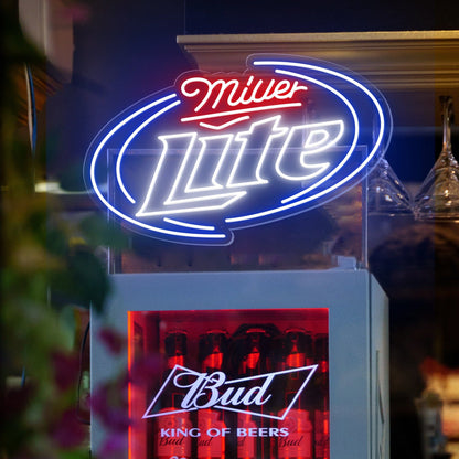 “Miller Lite” Words Brackets Neon Bar Sign