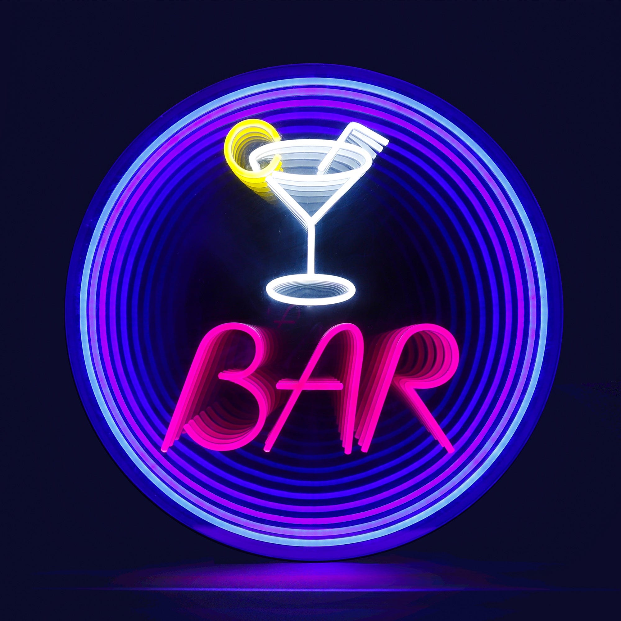 "BAR" Word Cocktail Glass Infinity Mirror LED Sign