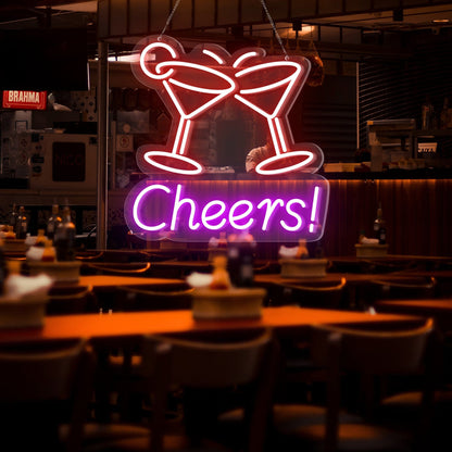 "Cheers!" Word Cocktail Glasses Neon Sign