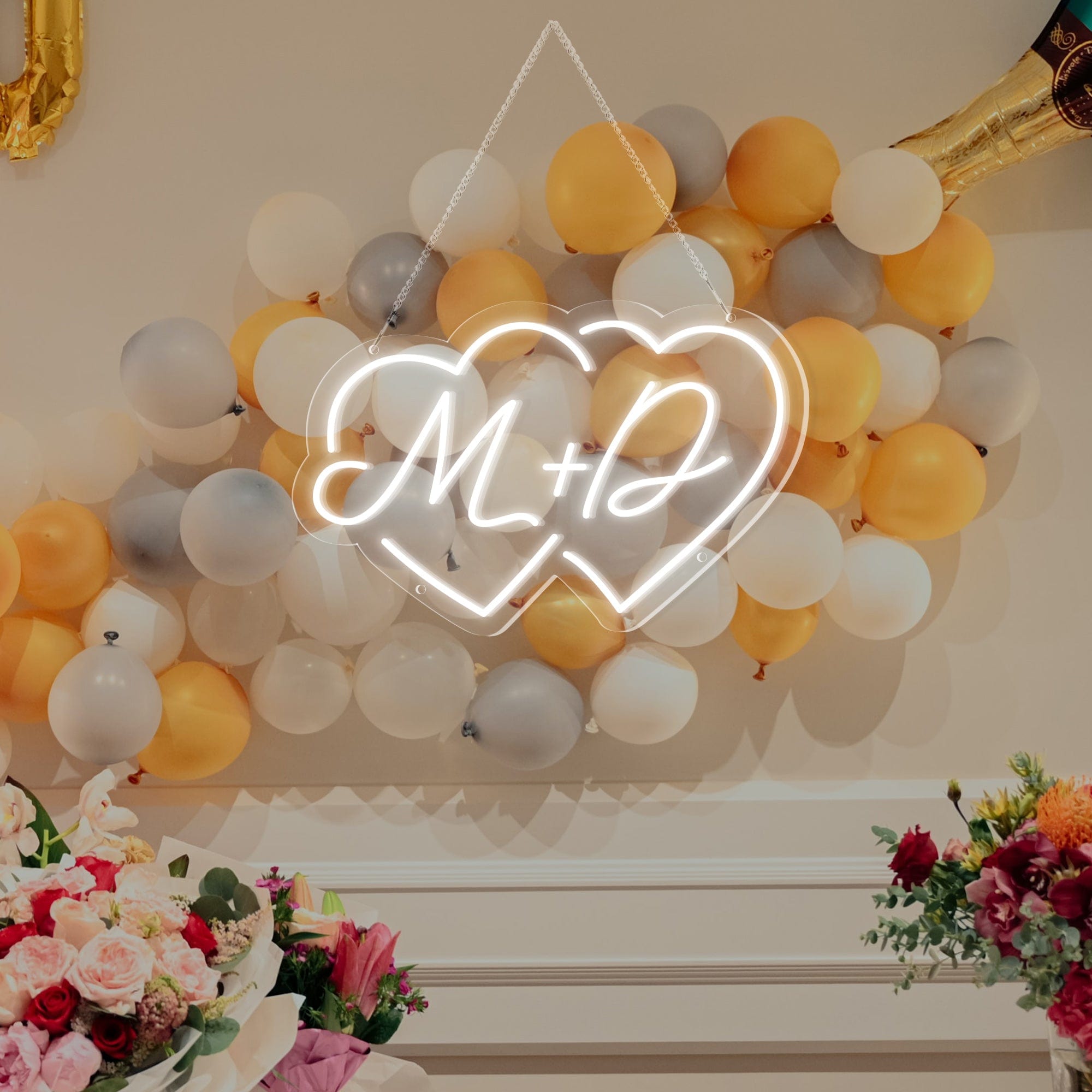 Couple Initials Heart Shapes Personalized Neon Sign