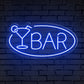 "BAR" Word Cocktail Glass Ellipse Frame Neon Sign
