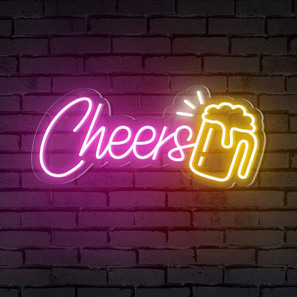 "Cheers" Word Beer Mug Neon Sign