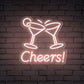 "Cheers!" Word Cocktail Glasses Neon Sign