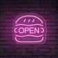"OPEN" Word Neon Sign for Burger Shop