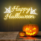 "Happy Halloween" Words Spider Web Neon Sign