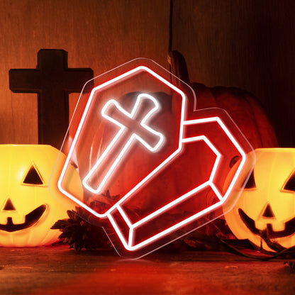Semi-Open Coffin Halloween Neon Sign