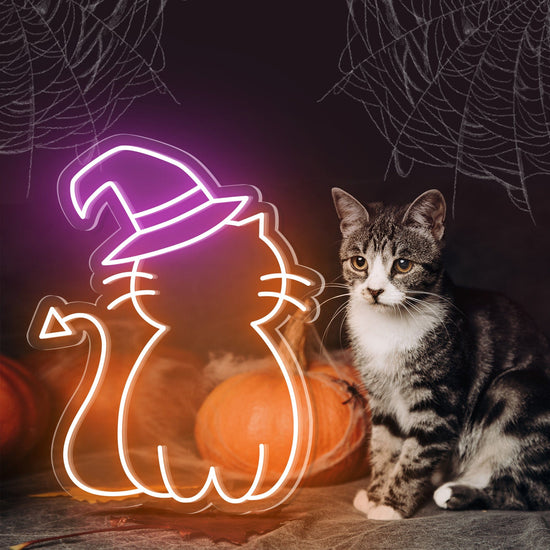 Neon Cat & Hat Cute Halloween Neon Sign