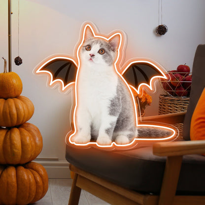 Neon Cat Portrait & Wings Personalized Neon Sign