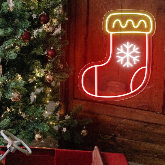 Snowflake Stocking Christmas Neon Sign