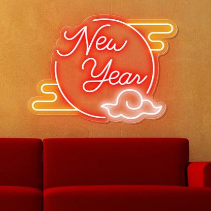 "New Year" Clouded Moon Festive Neon Sign