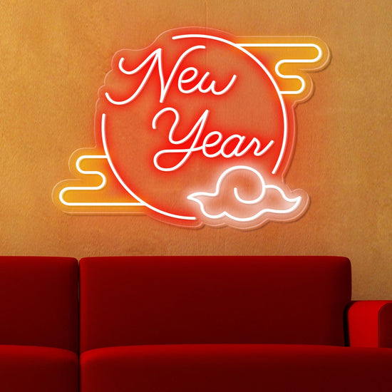 "New Year" Clouded Moon Festive Neon Sign