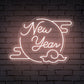 "New Year" Clouded Moon Festive Neon Sign