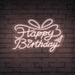 "Happy Birthday" Words & Ribbon Tie Neon Sign
