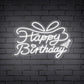 "Happy Birthday" Words & Ribbon Tie Neon Sign